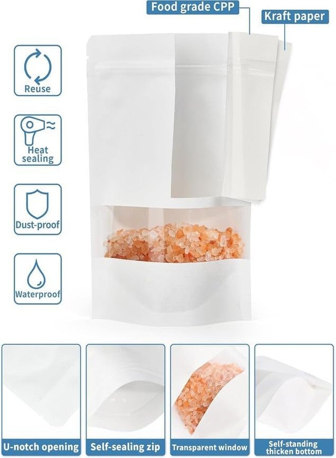 VELEXE Reusable Zip Lock Stand Up Pouches | Size: 100mm*150mm | Capacity: 50 Grams | Pack of 50 | Matte White Kraft Paper | Waterproof, Leakproof, Airtight Multi-Purpose Storage with Top Notch - Image 5